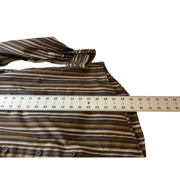 Sean John Men's XL Brown Tan Blue Shirt Striped Long Sleeve Tailored Fit Fall - Picture 5 of 9